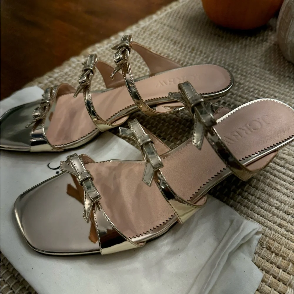 NWT J. Crew Zadie Triple Bow Gold Metallic Kitten Heels - Picture 2 of 9
